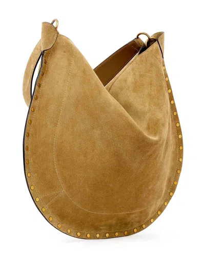 Isabel Marant Oskan Hobo Beige Shoulder Bag With Studs Trim In Suede Woman In Neutral