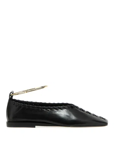 Jil Sander Ring Whipstitch-trimmed Leather Ballet Flats In Black