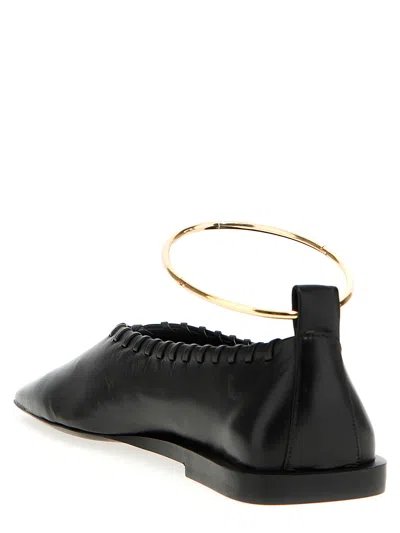 Jil Sander Ring Whipstitch-trimmed Leather Ballet Flats In Black