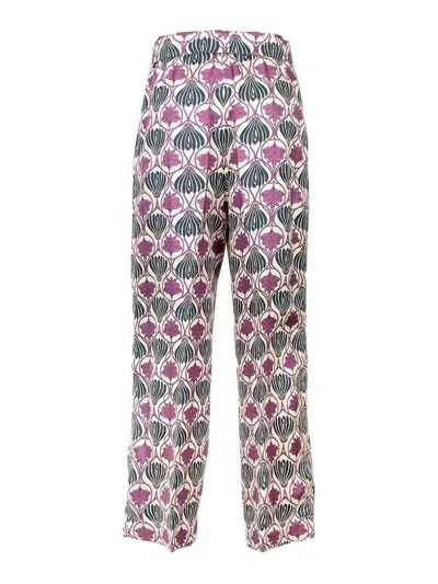 Max Mara Floral Bow Detail High Waist Trousers In Gray