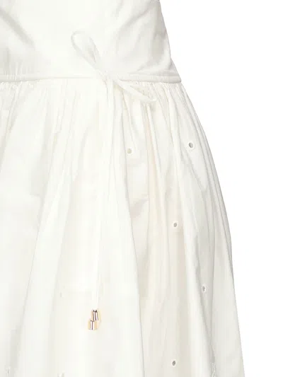 Self-portrait White Midi Skirt With Side Gathered Details And All-over Embroidery