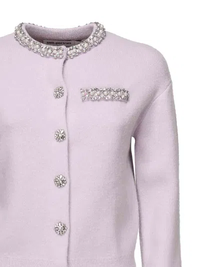 Self-portrait Knitted Cardigan With Crystals In Purple