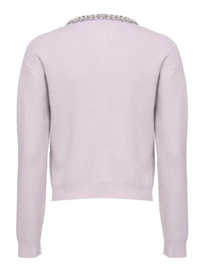 Self-portrait Knitted Cardigan With Crystals In Purple