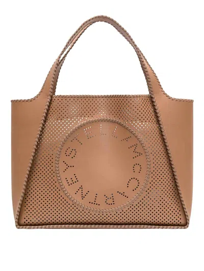 Stella Mccartney Perforated Logo Faux Leather Tote Bag In Brown