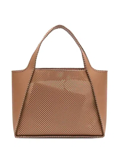 Stella Mccartney Perforated Logo Faux Leather Tote Bag In Brown