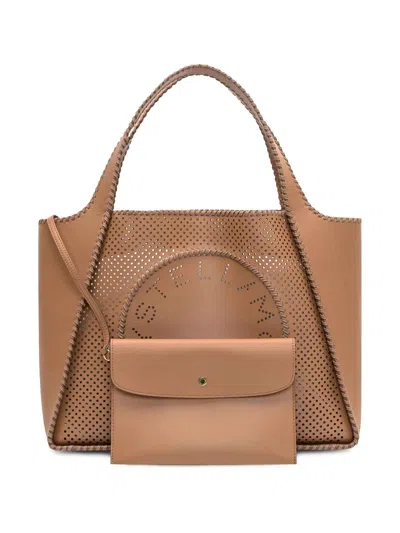 Stella Mccartney Perforated Logo Faux Leather Tote Bag In Brown