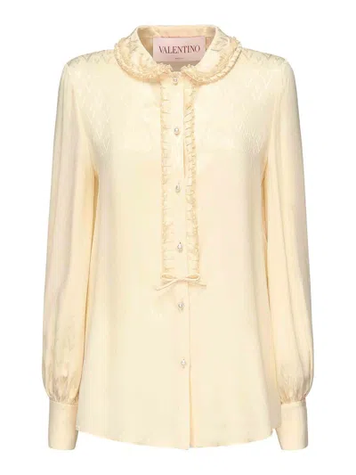 Valentino "toute La V" Silk Jacquard Shirt In Neutral