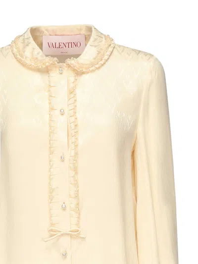 Valentino "toute La V" Silk Jacquard Shirt In Neutral