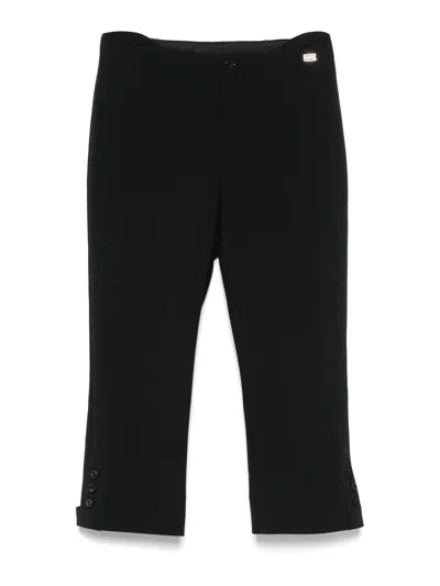 Victoria Beckham Buttoned Cuff Cropped Wool Trousers In Black