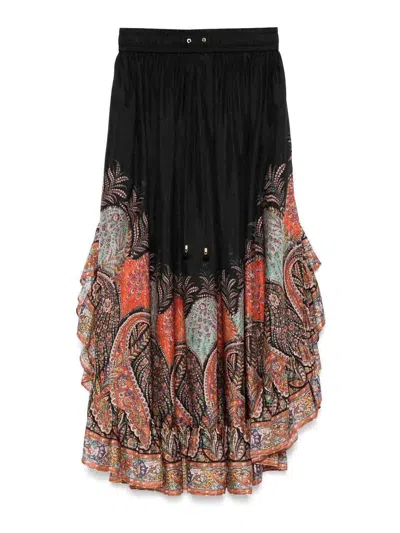 Zimmermann Rhiannon Printed Silk Skirt In Black