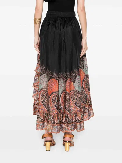 Zimmermann Rhiannon Printed Silk Skirt In Black