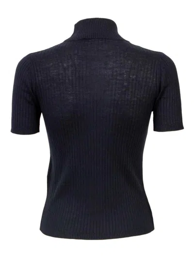 Max Mara Short-sleeved Wool Turtleneck Top In Black