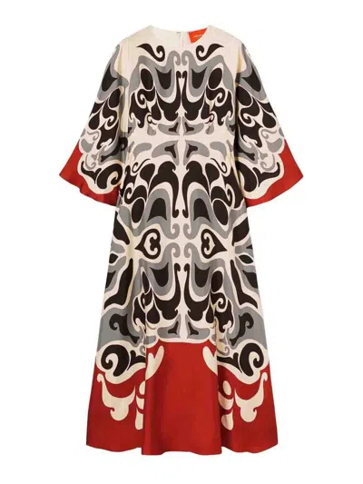 La Doublej La Double J Silk Midi Dress With Abstract Pattern In Blue