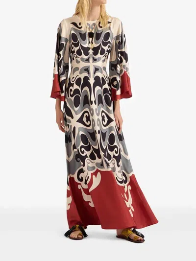 La Doublej La Double J Silk Midi Dress With Abstract Pattern In Blue