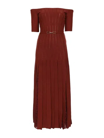 Gabriela Hearst Kurt Knit Pleated Maxi Dress In Burnt Sienna Merino Wool In Burgundy