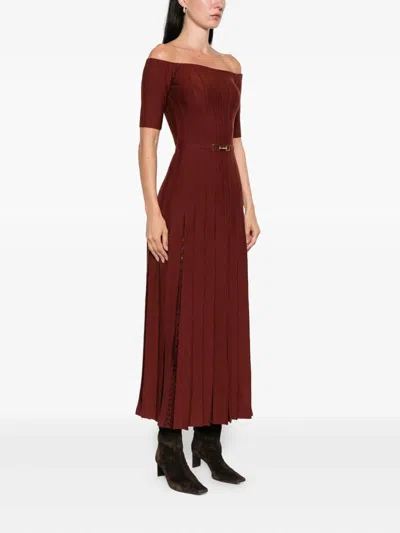 Gabriela Hearst Kurt Knit Pleated Maxi Dress In Burnt Sienna Merino Wool In Burgundy
