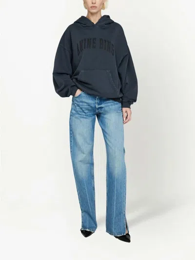 Anine Bing Oversized Grey Sweatshirt With Bold Branding And Relaxed Fit In Green