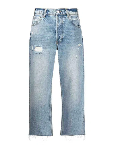 Anine Bing Gavin Blue Reservoir High Waist Distressed Nonstretch Ankle Jeans In Light Blue