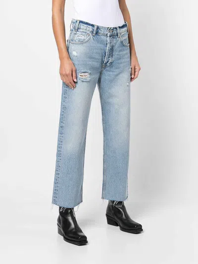 Anine Bing Gavin Blue Reservoir High Waist Distressed Nonstretch Ankle Jeans In Light Blue