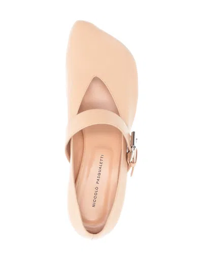 Niccolò Pasqualetti Obliqua Leather Ballet Flats In Neutral