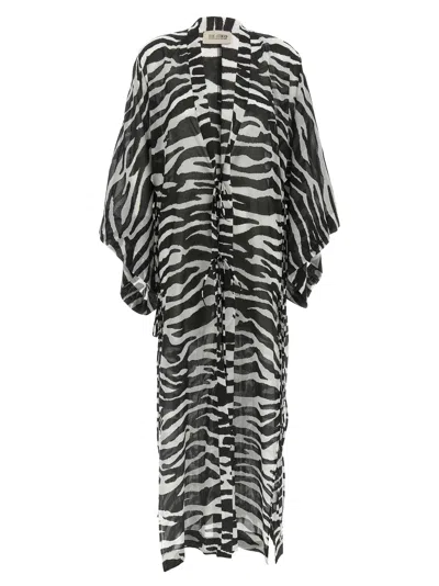 Attico Animal Print Sheer Caftan With Kimono Sleeves In Black
