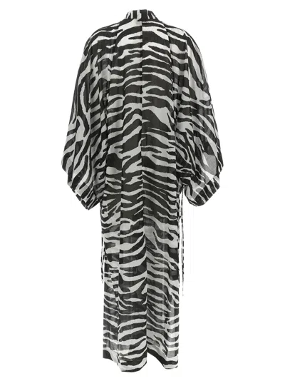 Attico Animal Print Sheer Caftan With Kimono Sleeves In Black