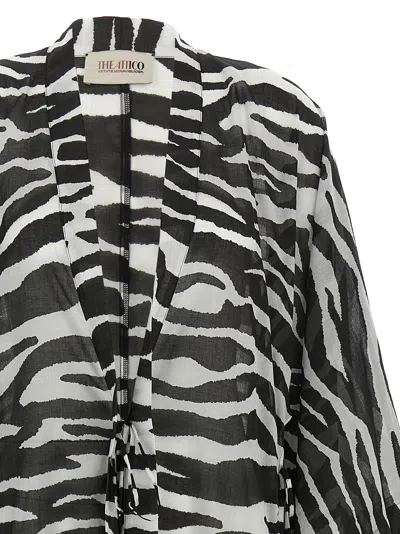 Attico Animal Print Sheer Caftan With Kimono Sleeves In Black