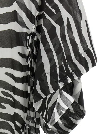 Attico Animal Print Sheer Caftan With Kimono Sleeves In Black