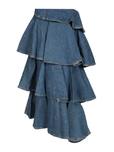 Alaïa Alaia Spiral Skirt In Denim In Blue