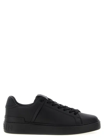 Balmain Black Low Top Sneakers With Logo In Leather In Black