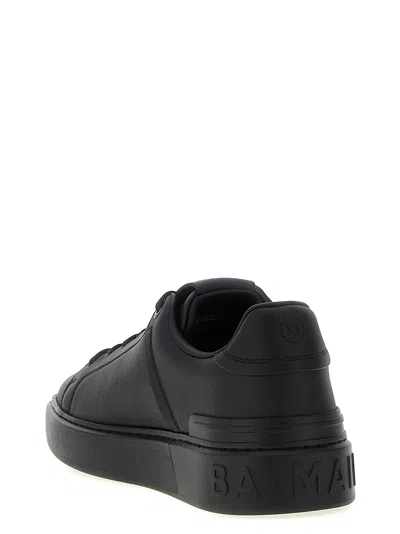 Balmain Black Low Top Sneakers With Logo In Leather In Black