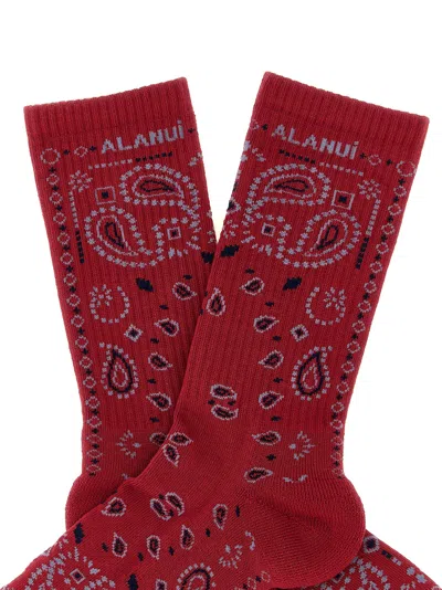 Alanui Paisley Print Ribbed Cuff Socks In Red