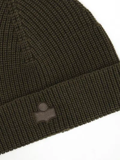 Isabel Marant Wool Hat With Logo Patch In Green
