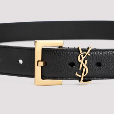 Saint Laurent Cassandre Thin Belt With Square Buckle In Grained Leather