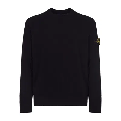 Stone Island Lightweight Wool Crew Neck Sweater With Raglan Sleeves Clothing In Black