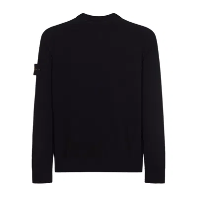 Stone Island Lightweight Wool Crew Neck Sweater With Raglan Sleeves Clothing In Black
