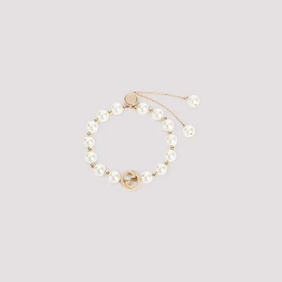 Gucci Chain Bracelet With Metallic Pearls In Gold