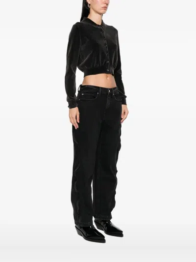 Alexander Wang Cotton-blend Chenille Cropped Polo Cardigan In Black