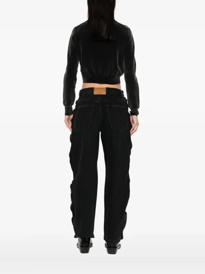 Alexander Wang Cotton-blend Chenille Cropped Polo Cardigan In Black