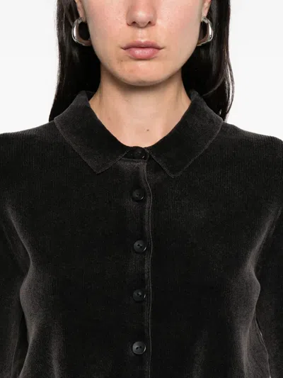Alexander Wang Cotton-blend Chenille Cropped Polo Cardigan In Black