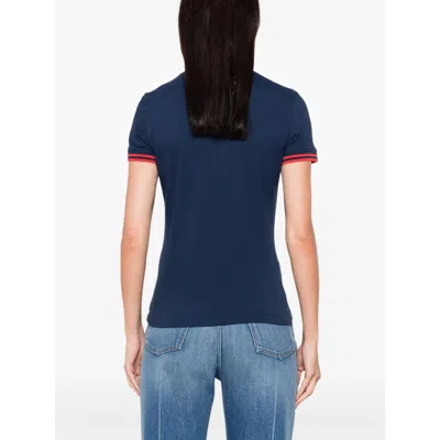 Valentino Cherry Embroidery Polo With Contrast Trim In Blue