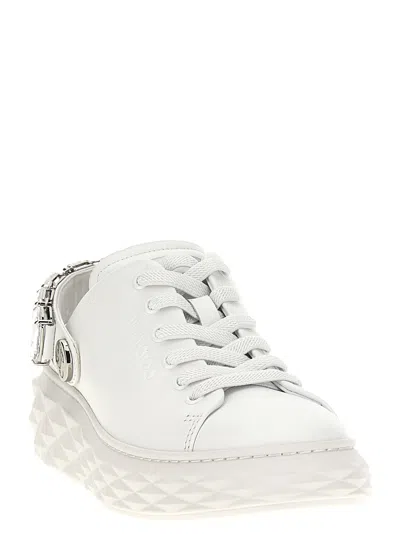 Jimmy Choo Diamond Maxi Crystal Leather Sneakers In White
