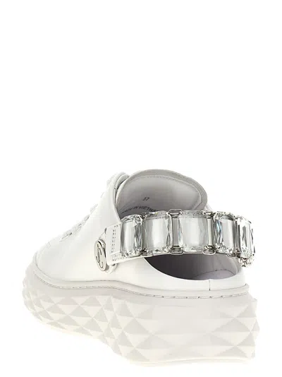 Jimmy Choo Diamond Maxi Crystal Leather Sneakers In White
