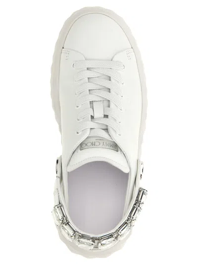 Jimmy Choo Diamond Maxi Crystal Leather Sneakers In White