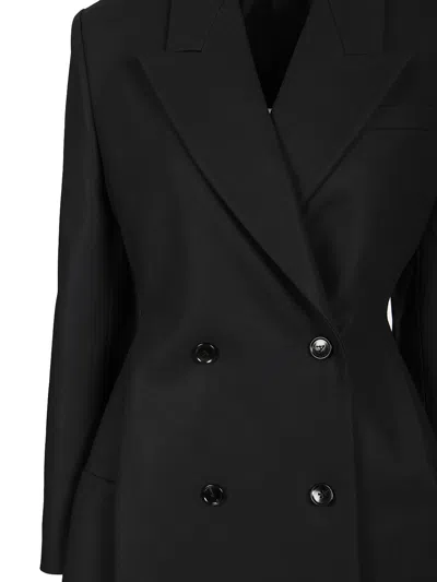 Alaïa Double-breasted Rounded Coat Coats Blue In Black