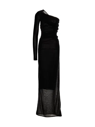 Saint Laurent Draped Long Dress Dresses Black In Black