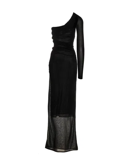 Saint Laurent Draped Long Dress Dresses Black In Black