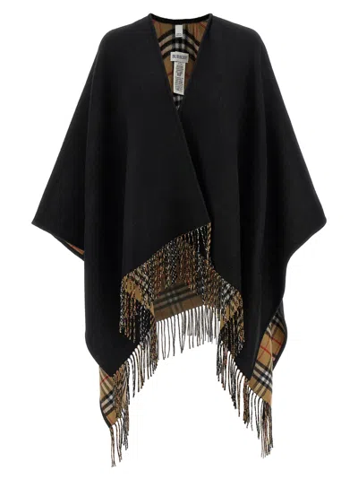 Burberry Fringed Cape Capes Black In Black