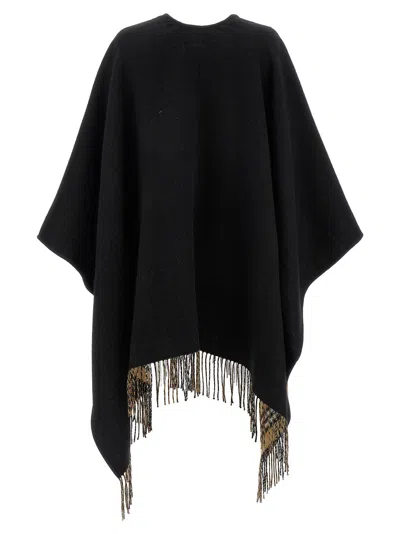 Burberry Fringed Cape Capes Black In Black