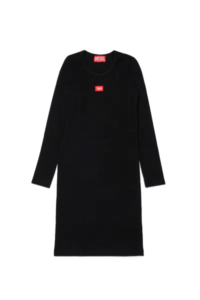 Diesel Abito Tubino In Cotone Stretch A Costine In Black